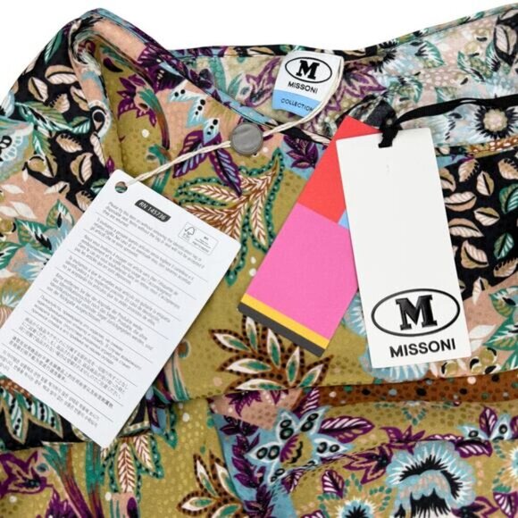 NWT M MISSONI Ocher Silk Blend Floral Print 3/4 Sleeve Blouse Womens Sz XS - Picture 5 of 9